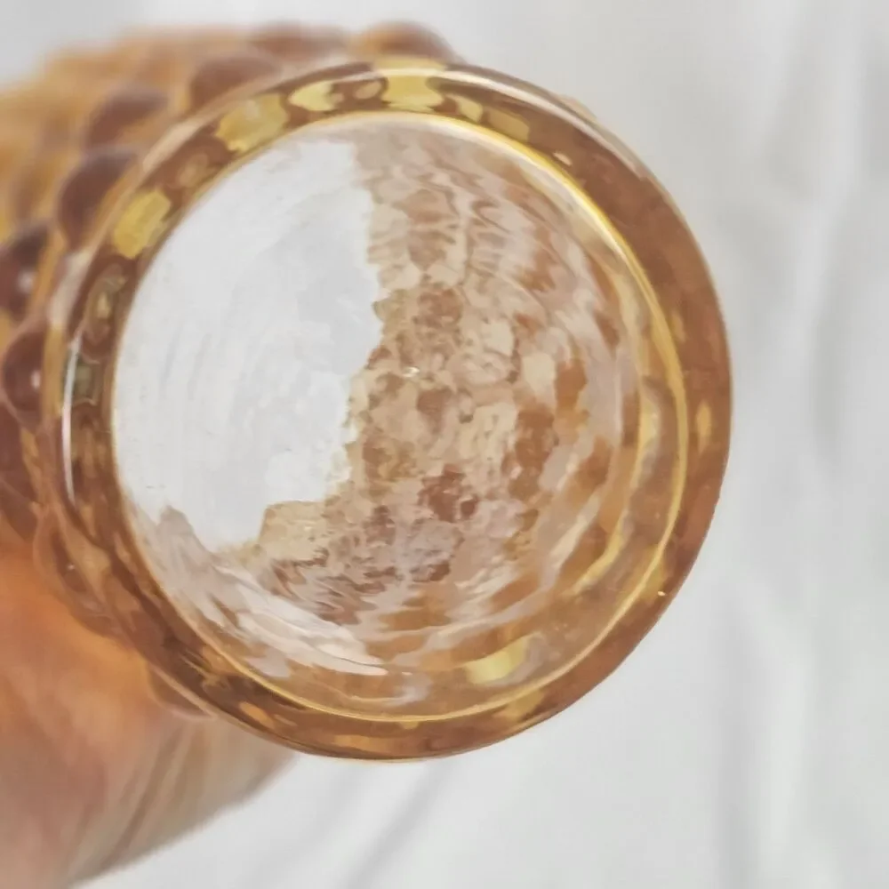 Vintage Amber Hobnail Bubble Glass Vase 9